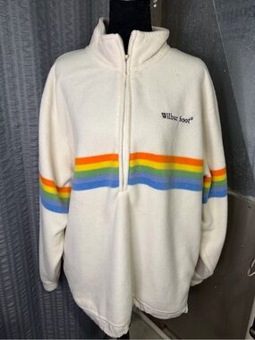 Wilbur Soot Oversized Cream Half-Zip Fleece with Rainbow Stripes